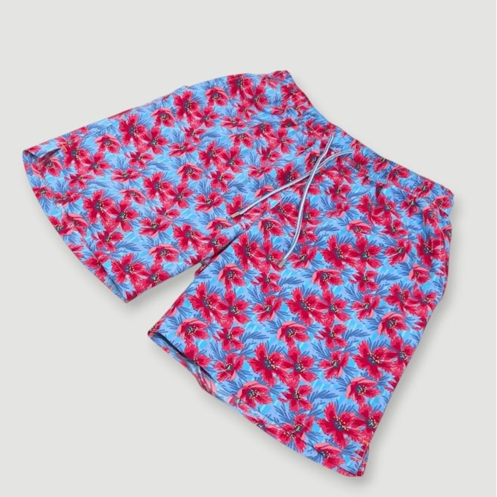 Peter Millar Swim Trunks Mens Large Blue Red Spanish Flower Floral Print